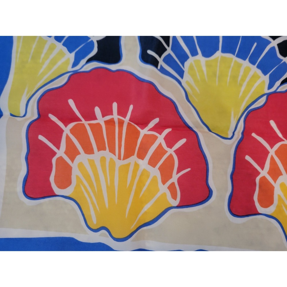 Vintage Taiwan  Multi Colored Sea SHELL Scarf  25X25" RED YELLOW‎ BLUE - Vibrant - Picture 4 of 11